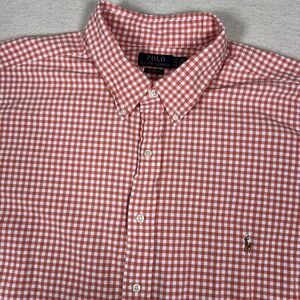 Polo Ralph Lauren Shirt Mens 3XB Orange Gingham Check Classic‎ Fit Short Sleeve